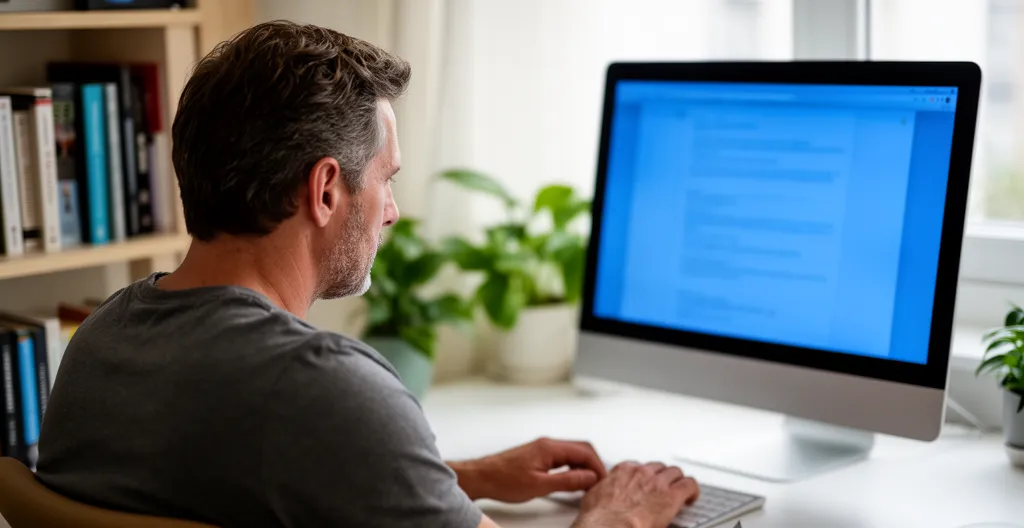 Personne consultant un écran d'ordinateur pour rechercher une pièce automobile